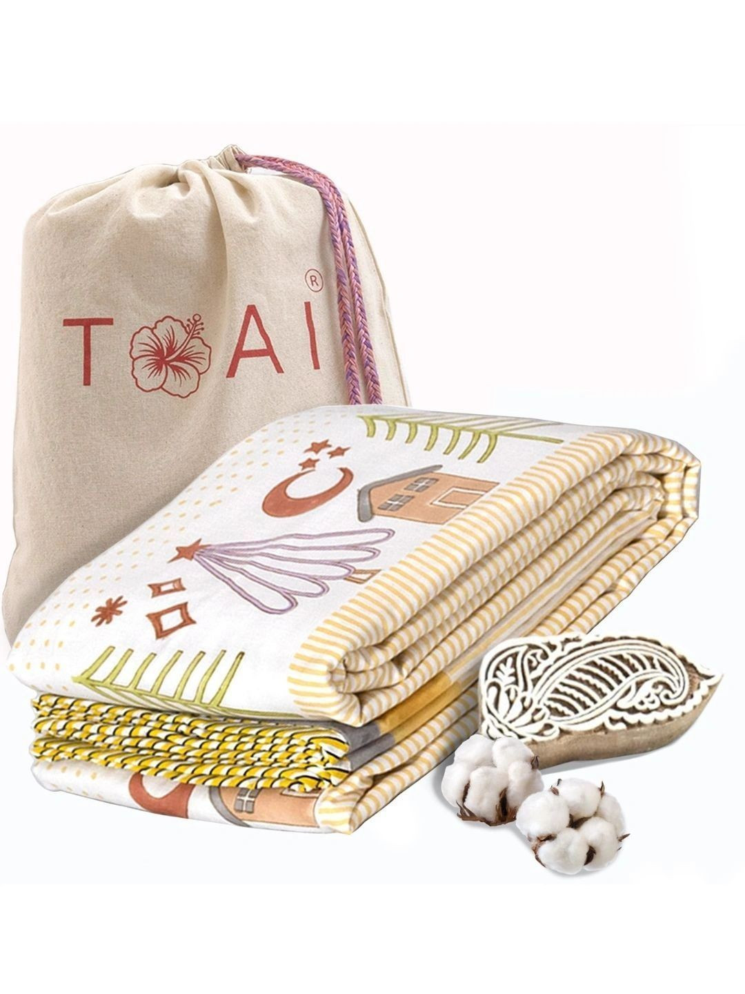 TOAI Yellow & White Geometric Summer 150 GSM Dohar