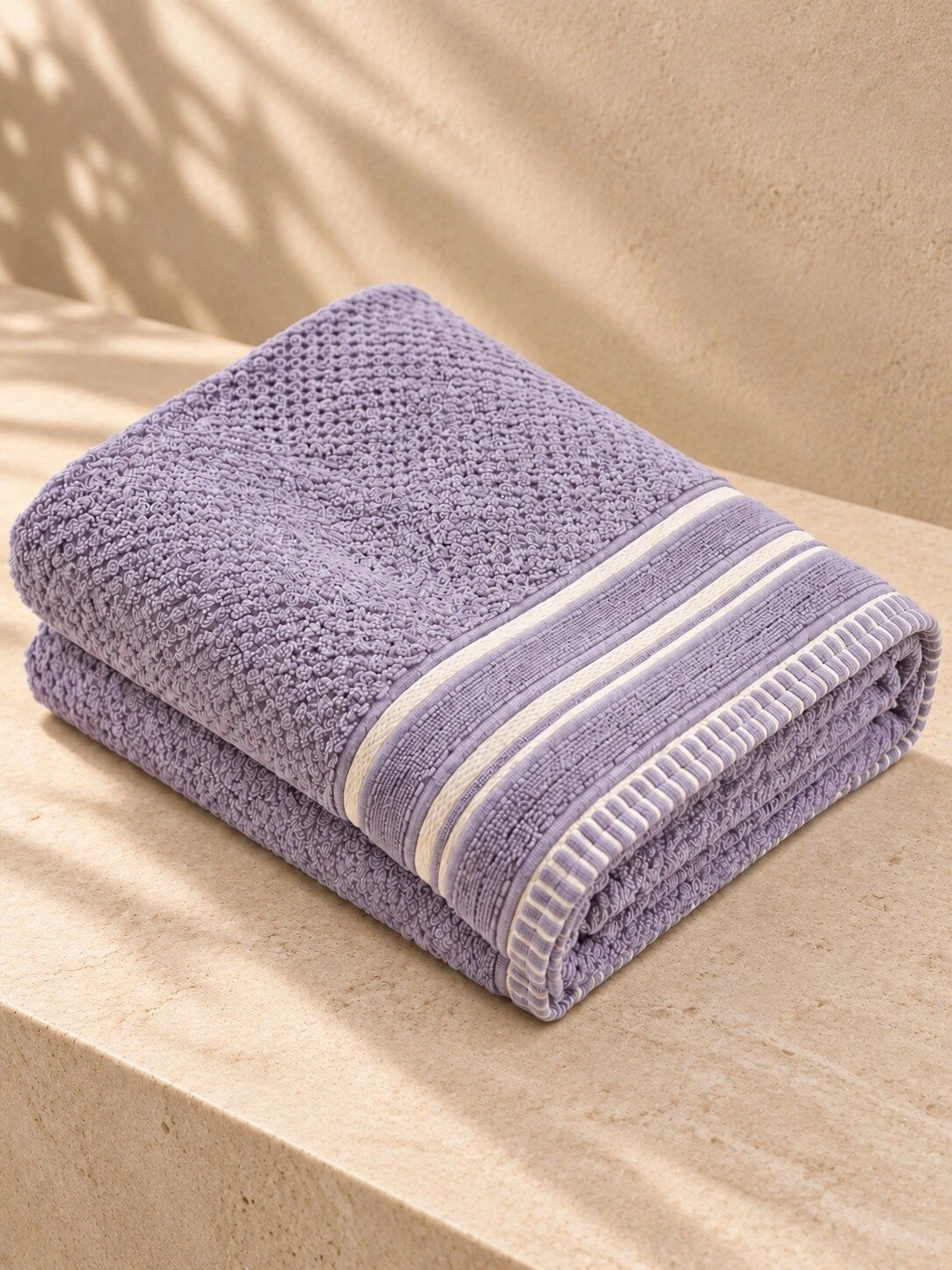 WEKTU Lavender & White 1 Striped Cotton 500 GSM Bath Towel