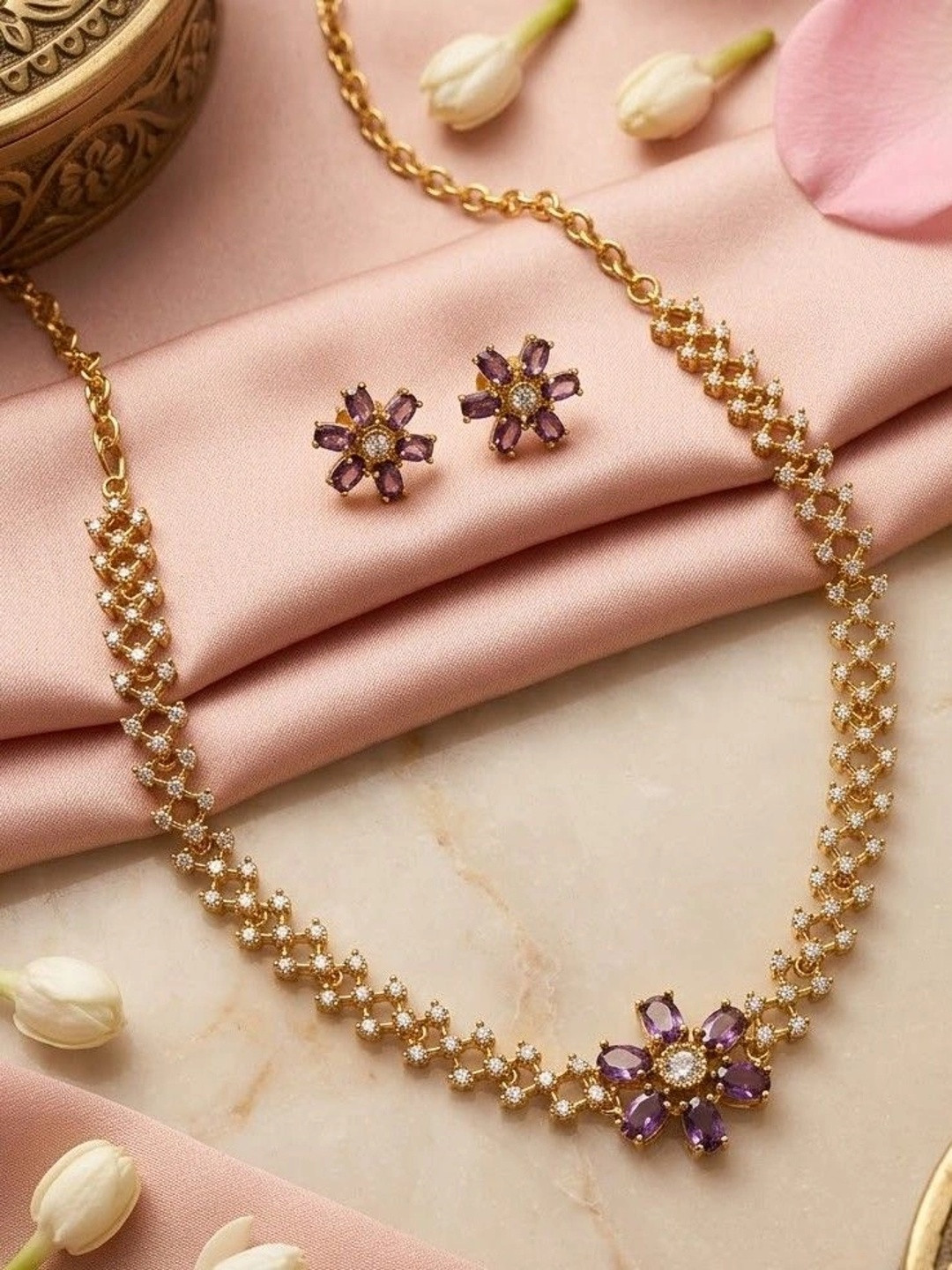 Talish Gold-Plated American Diamond Necklace and Earrings