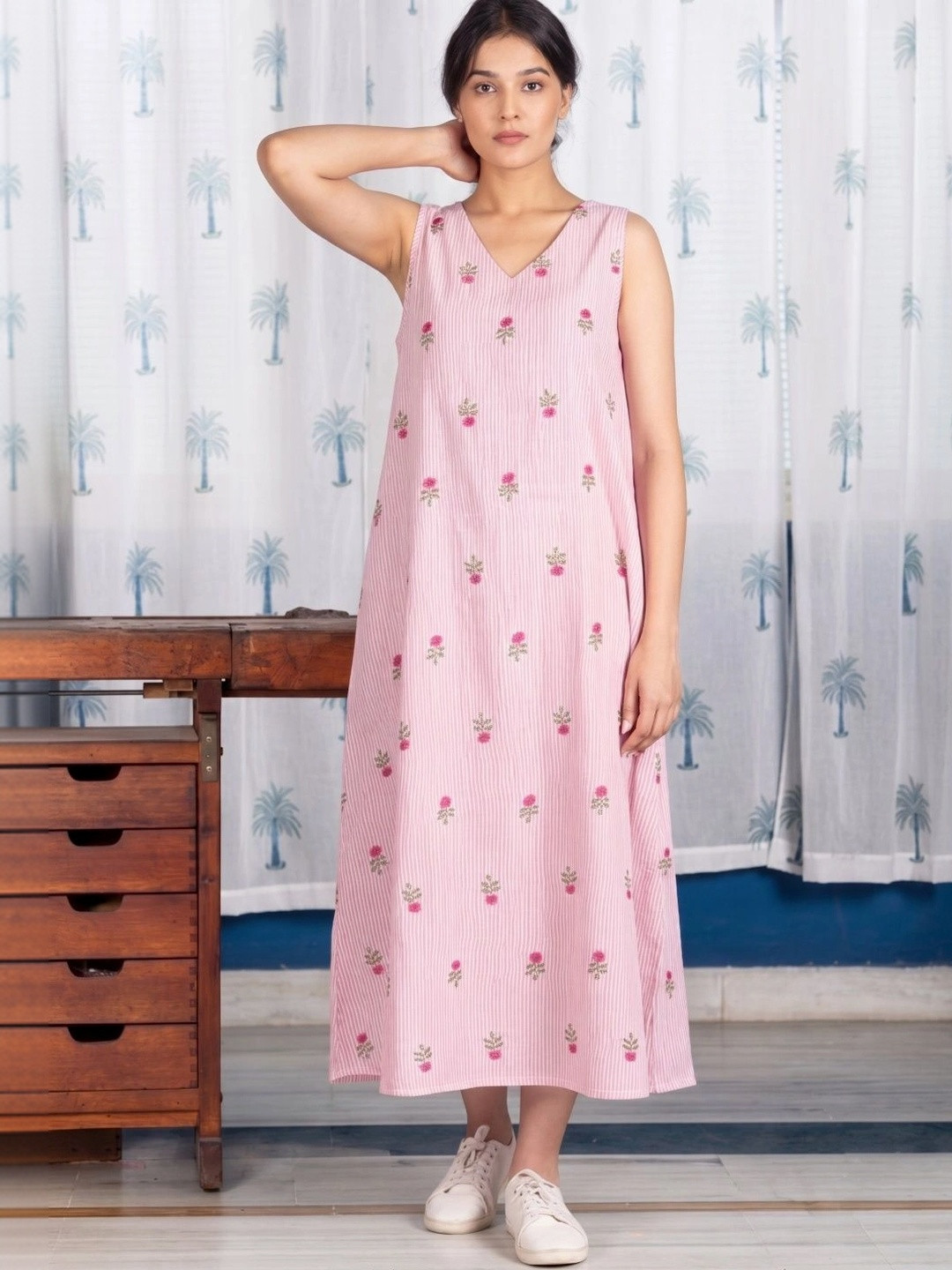 PIMU Floral Graphic Print A-Line Midi Dress