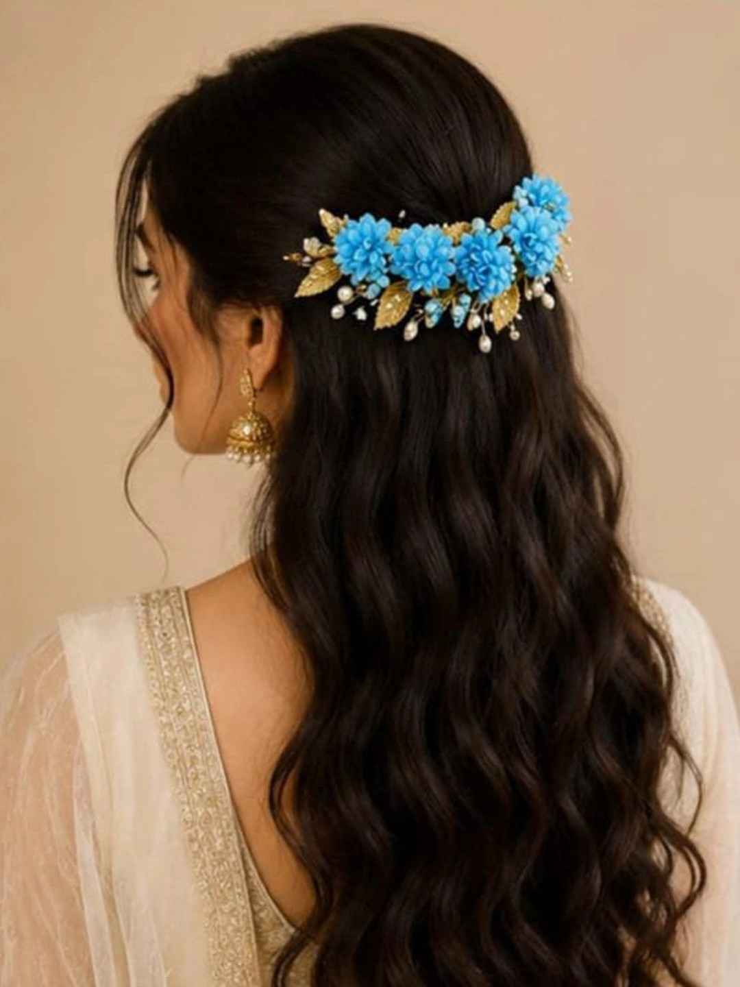 Hair Flare Women Beaded Artificial Flower Hair Accessory