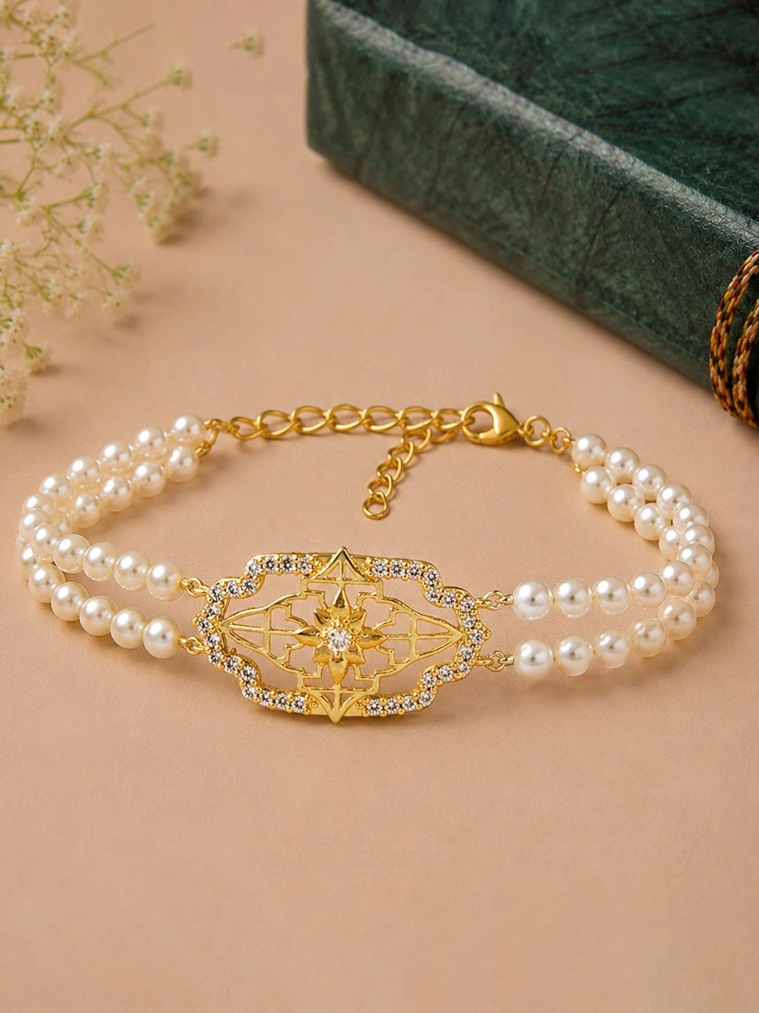 Voylla Women Brass Pearls Handcrafted Gold-Plated Multistrand Bracelet