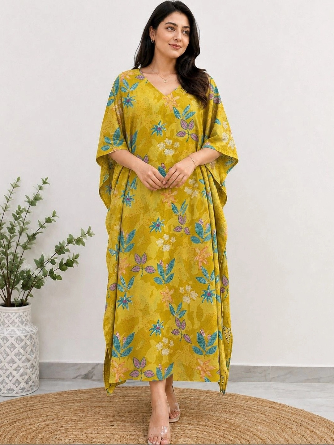 Anouk Floral Print Kimono Sleeve Kaftan Maxi Dress