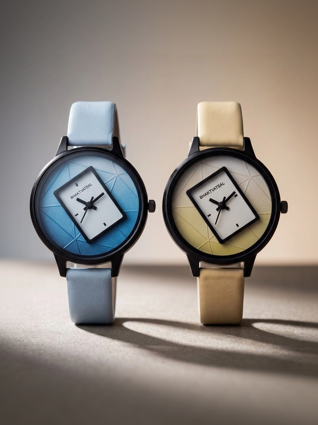 BHAKTVATSAL Women Brass Patterned Dial & Leather Straps Analogue Watch G-72-BLUE-YELLOW-COMBO JAL0242
