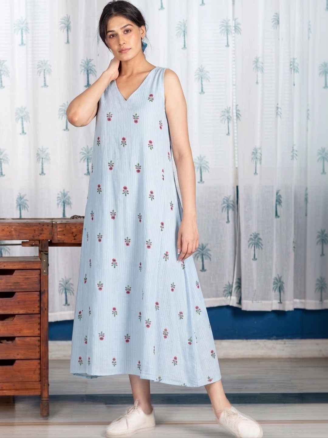 PIMU Floral Print A-Line Midi Dress