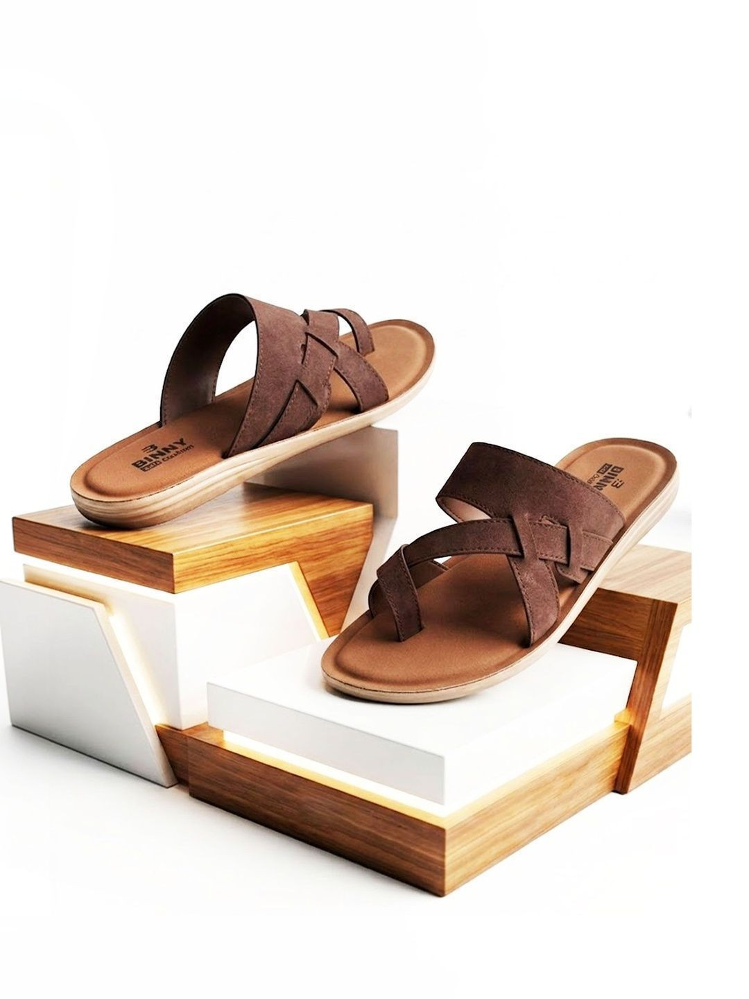 Binny Men Brown Synthetic Comfort Toe-Ring Sandals with Cross Strap Design