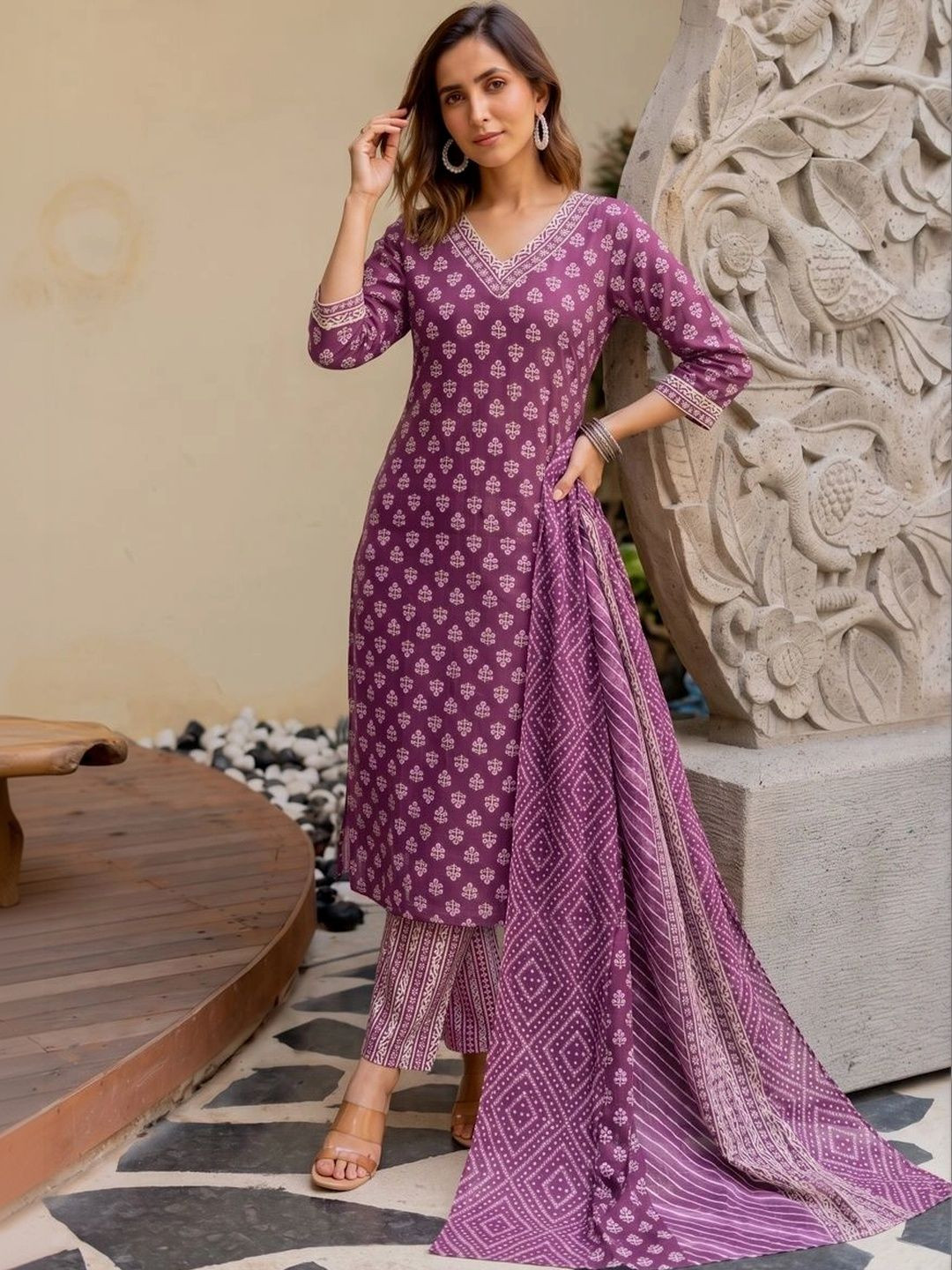 KALINI Women Ethnic Motifs Printed Regular Pure Cotton Kurta with Trousers & Dupatta