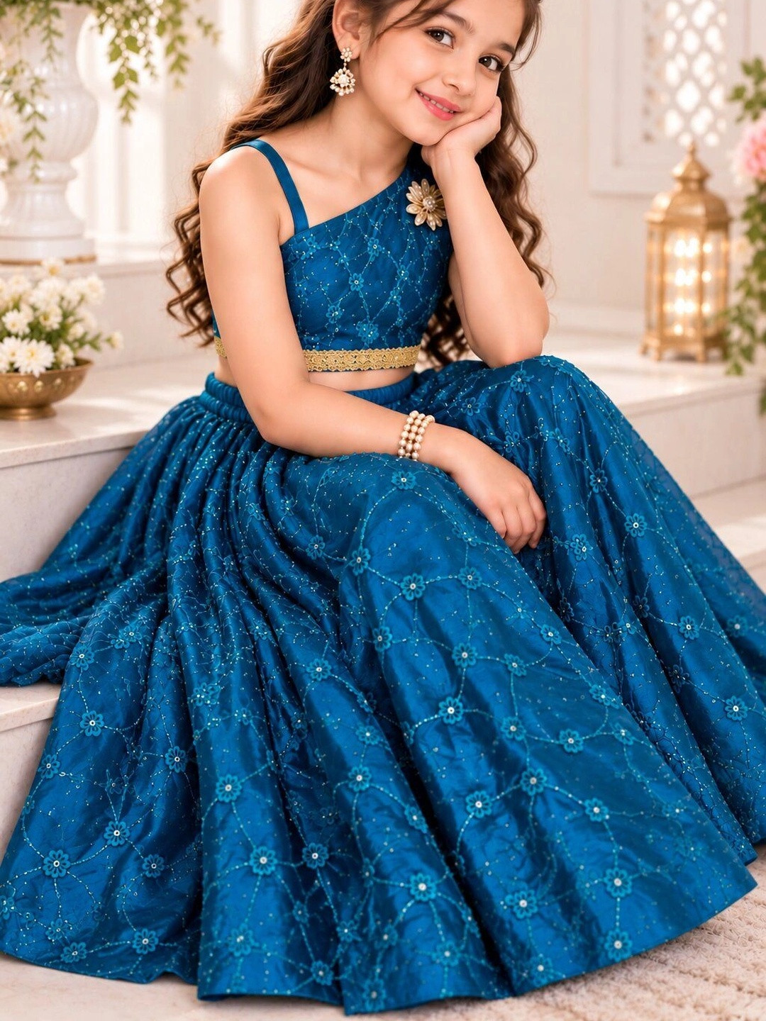 HERE&NOW  Girls Embroidered Lehenga Choli With Dupatta
