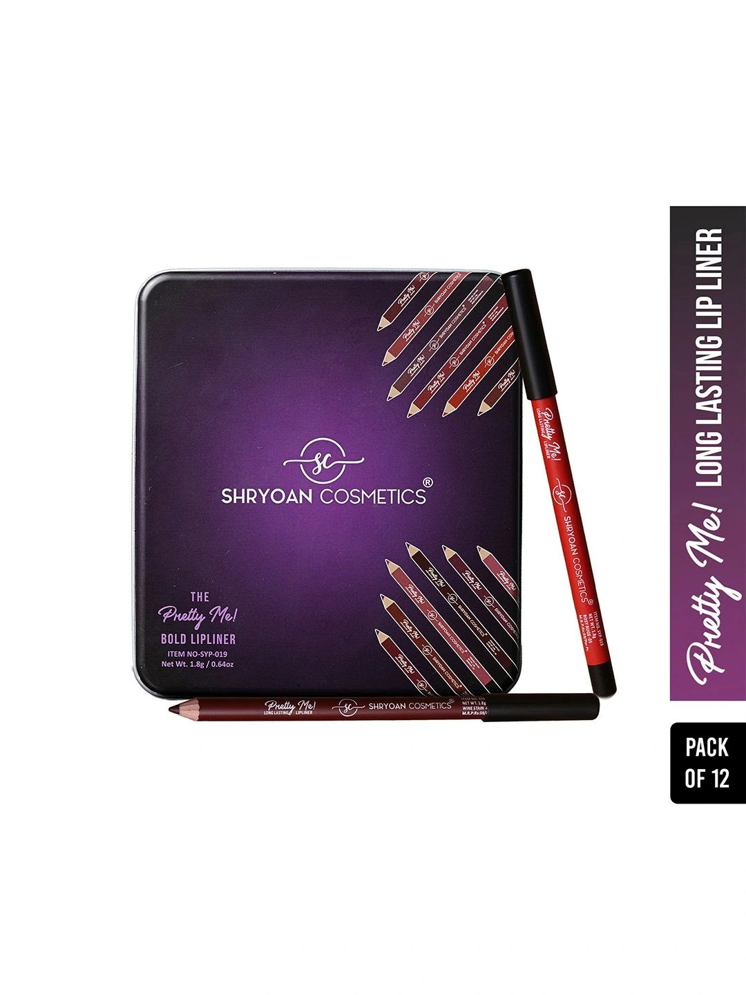 SHRYOAN Set Of 12 Pretty Me Bold Lipliner & Eye Liner Matte Pencil 1.8g Each - Shade 019