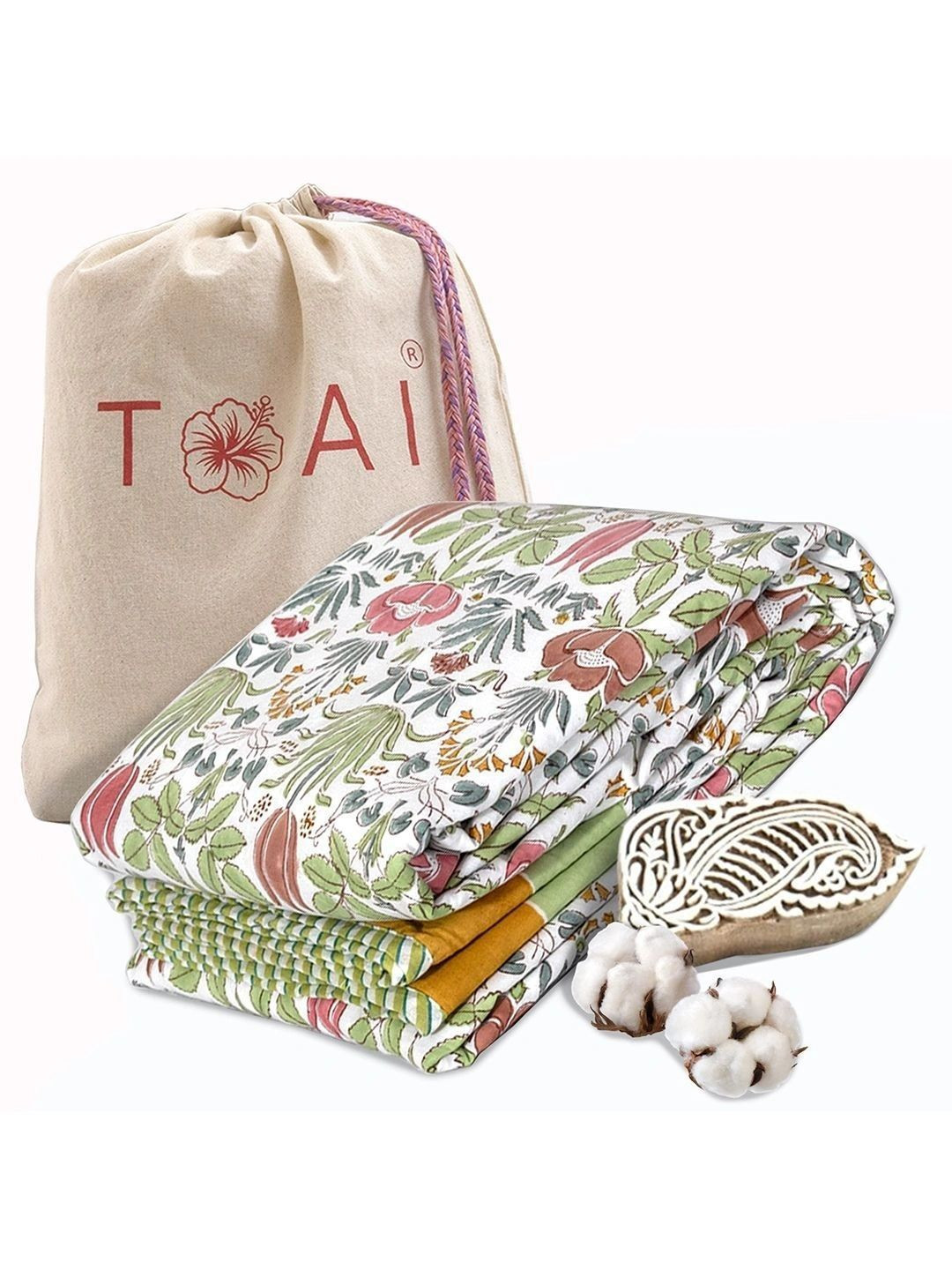 TOAI Green & White Floral Summer 150 GSM Dohar