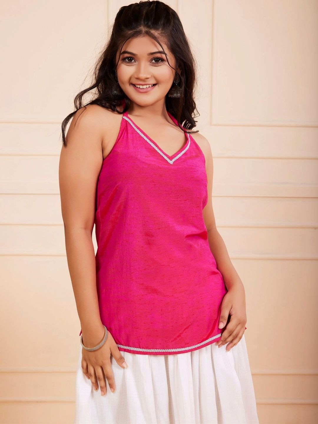 TeenTrums Sleeveless Halter Neck Festive Wear Ethnic Tops For Teens