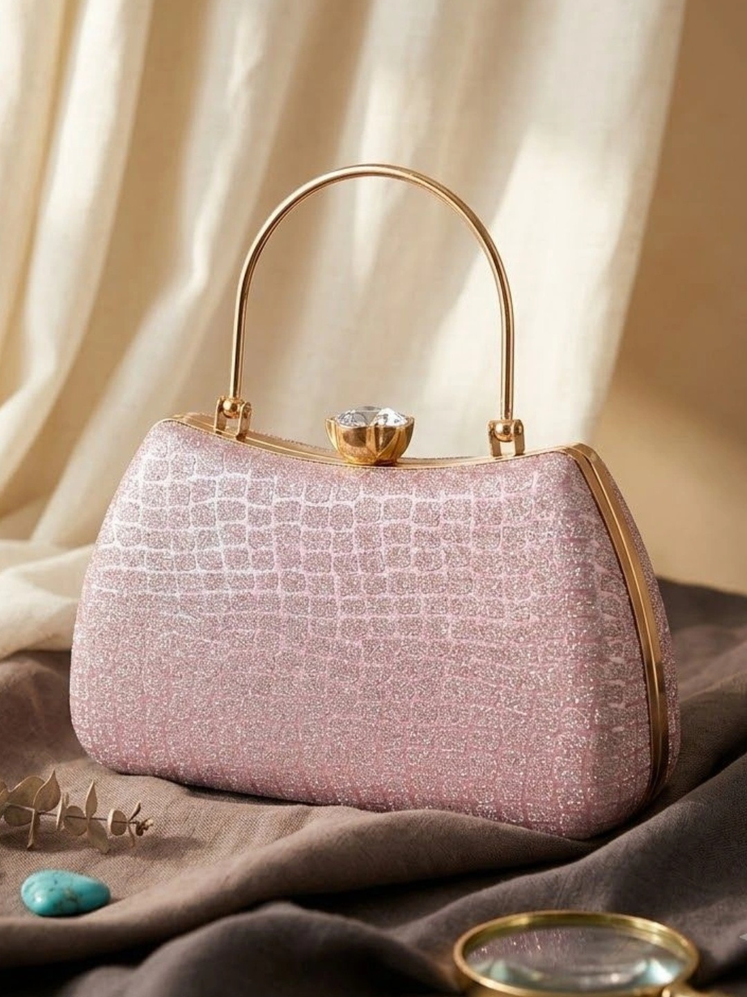 Anouk Textured Embellished Box Clutch