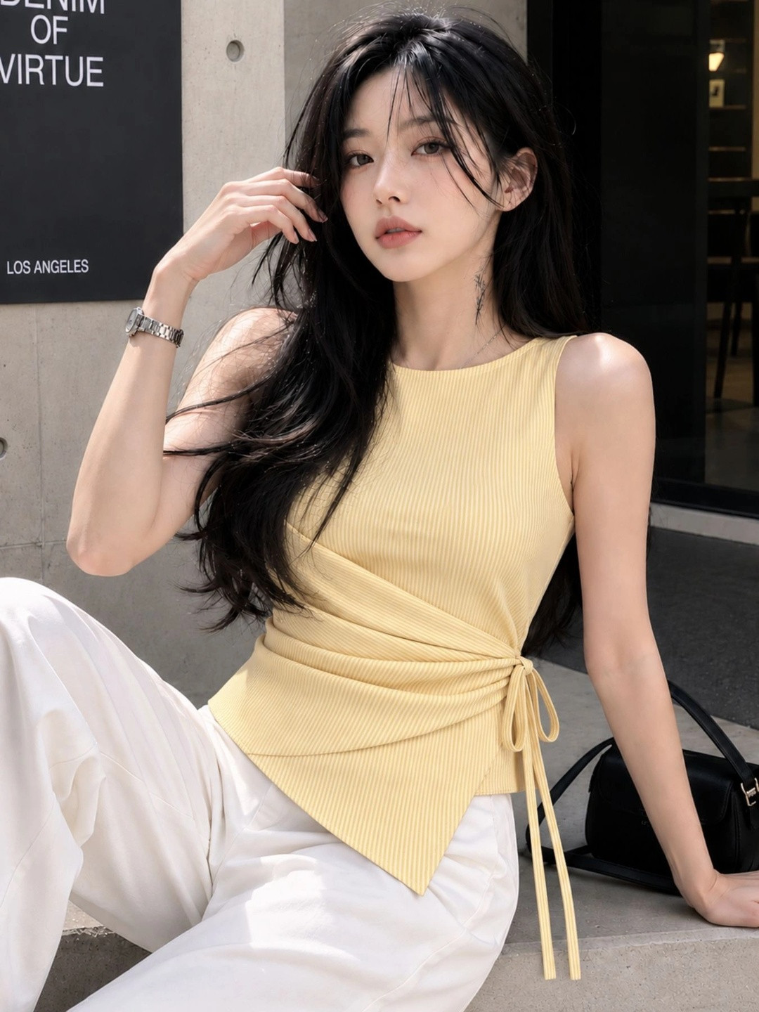 EZLIA Striped Wrap Top