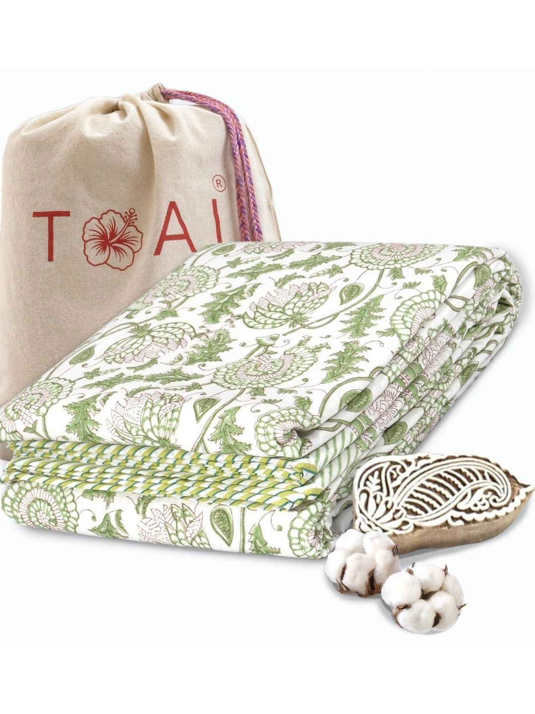 TOAI Green & White Floral Summer 150 GSM Dohar