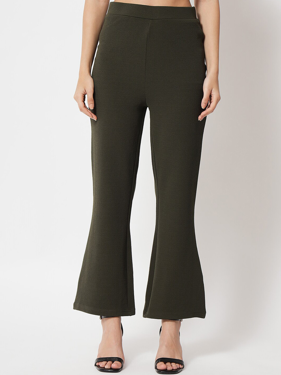 Trend Arrest Women Green Smart High-Rise Boot Cut Trousers