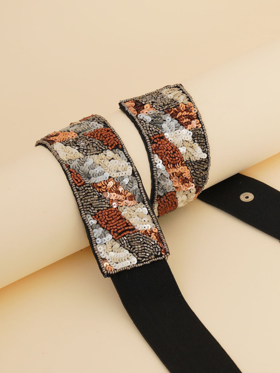 FABBHUE Women Black & Copper Embellished Canvas Belt