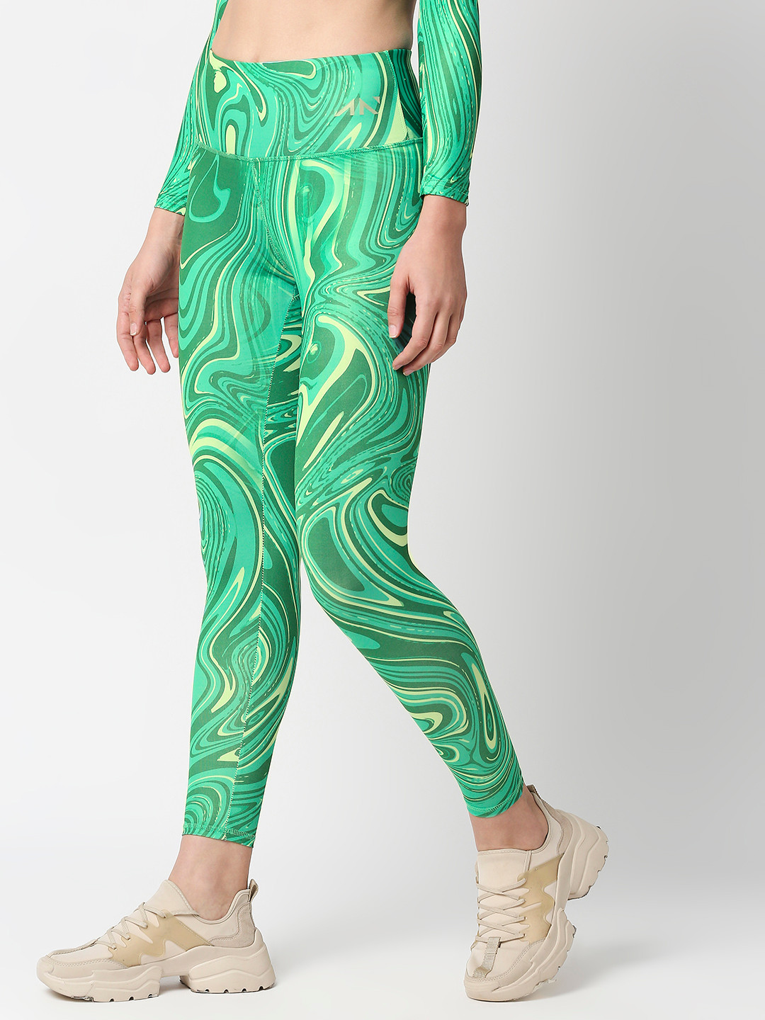 AESTHETIC NATION Women Green Printed Dry Fit Tights