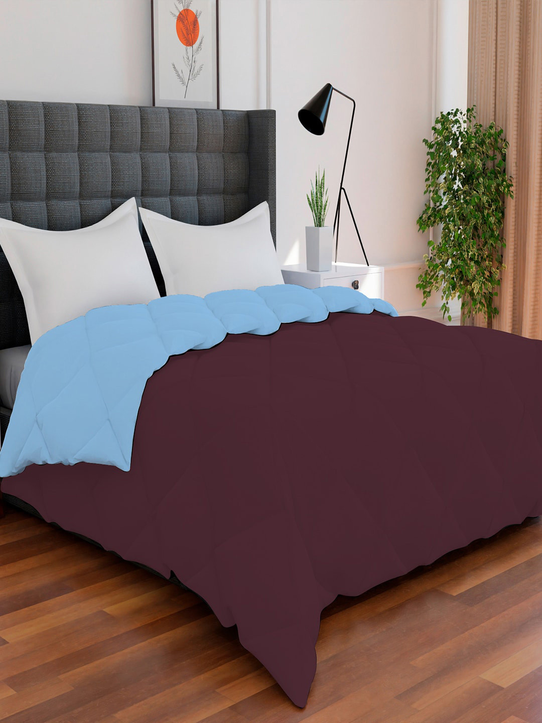 AVI Burgundy & Blue Mild Winter 233 GSM Reversible Double Bed Comforter