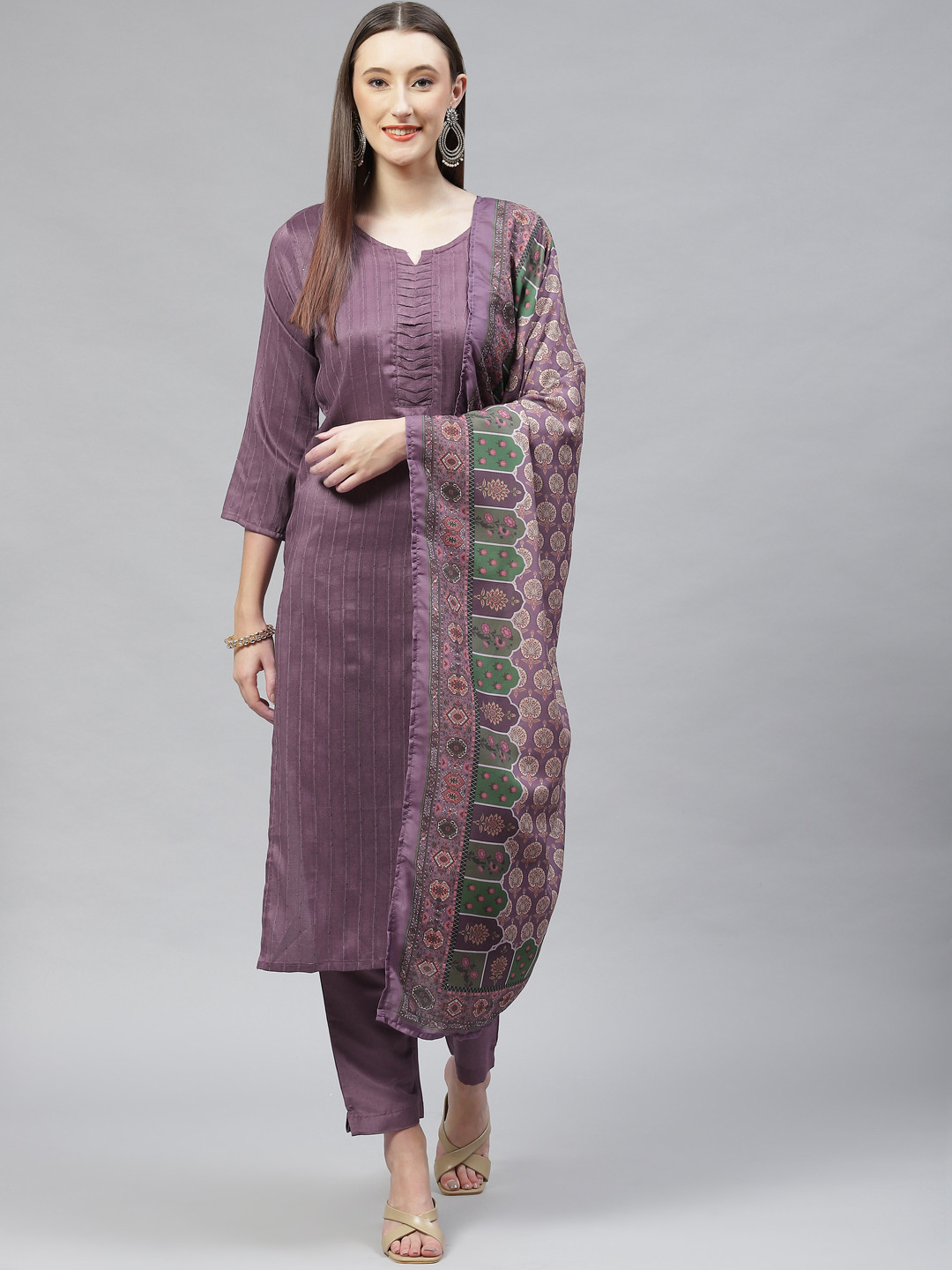 SERONA FABRICS Women Brown Kurta with Trousers & With Dupatta