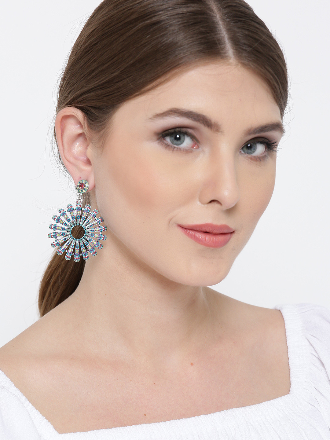 YouBella Multicoloured Circular Printed Drop Earrings