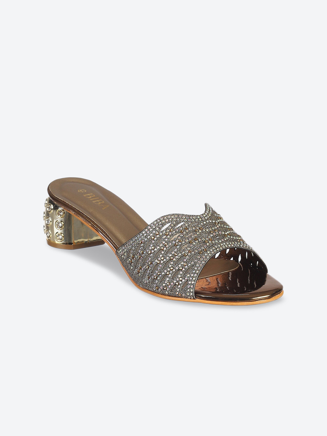 Biba Women Bronze Embellished Block Heels