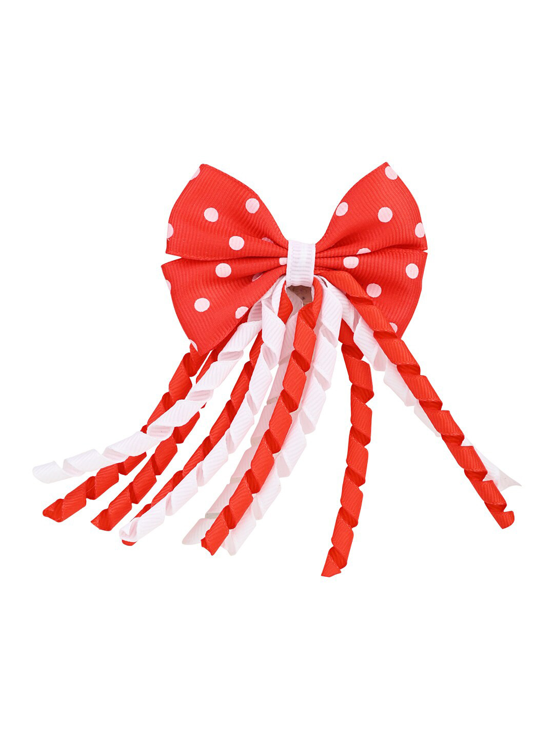 Aye Candy Girls Red & White  Polka Dangler Bow On Alligator Hair Clip