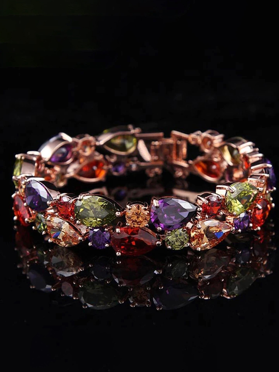 YouBella Multicoloured Swiss Zircon Stone-Studded Link Bracelet
