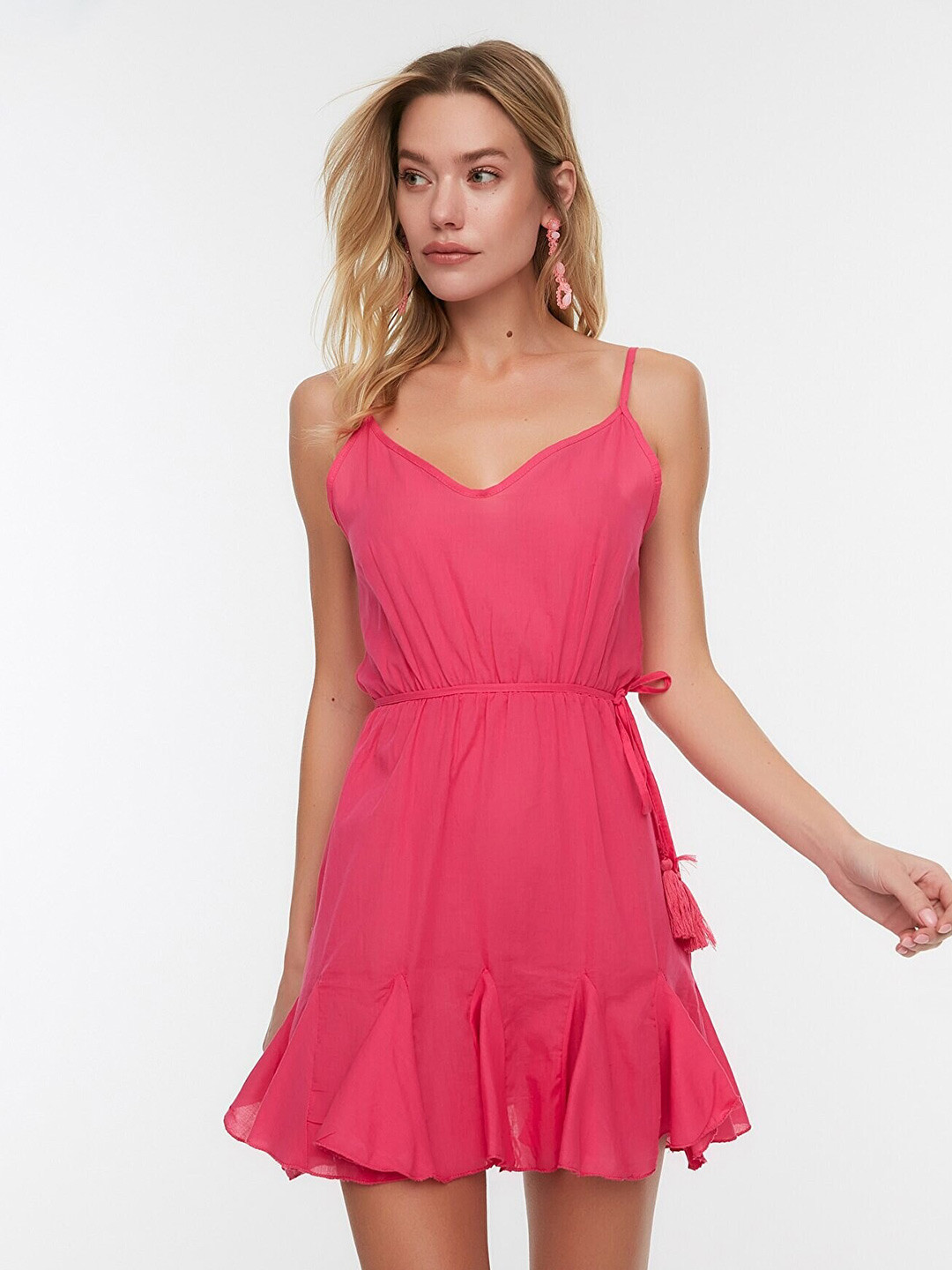 Trendyol Women Fuchsia Solid Cotton A-Line Mini Dress