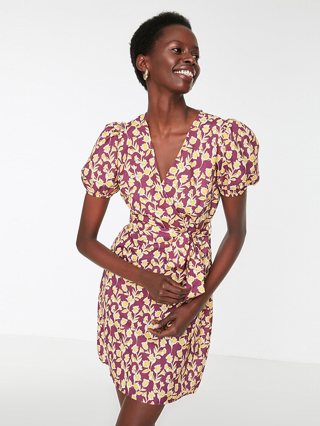 Trendyol Maroon Floral Print Dress