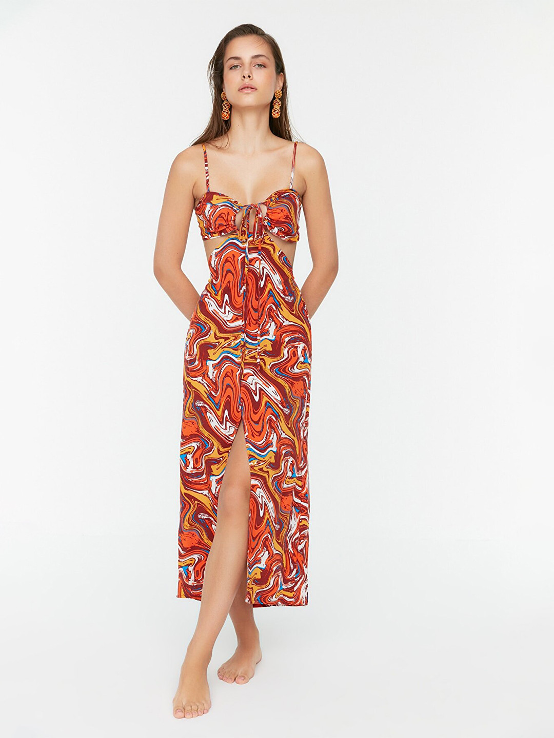 Trendyol Women Red & Orange Shoulder Strap Swimwear