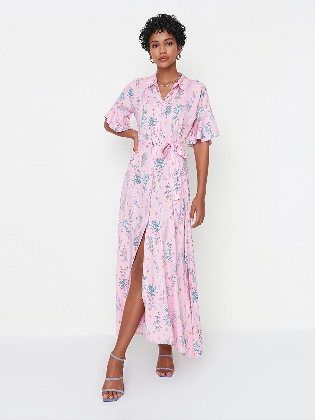 Trendyol Women Pink Floral Polyester Maxi Dress