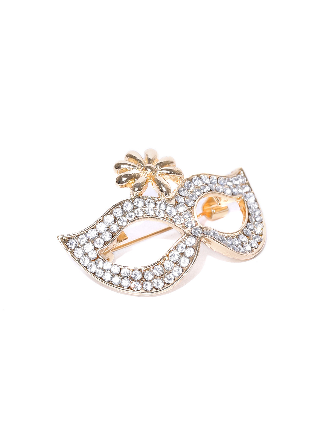 YouBella Women Gold-Plated Stone-Studded Mask-Shaped Brooch