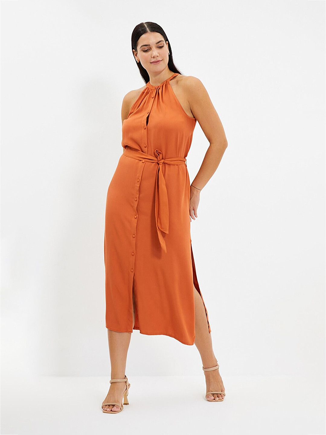 Trendyol Women Coffee Brown Maxi Midi Dress
