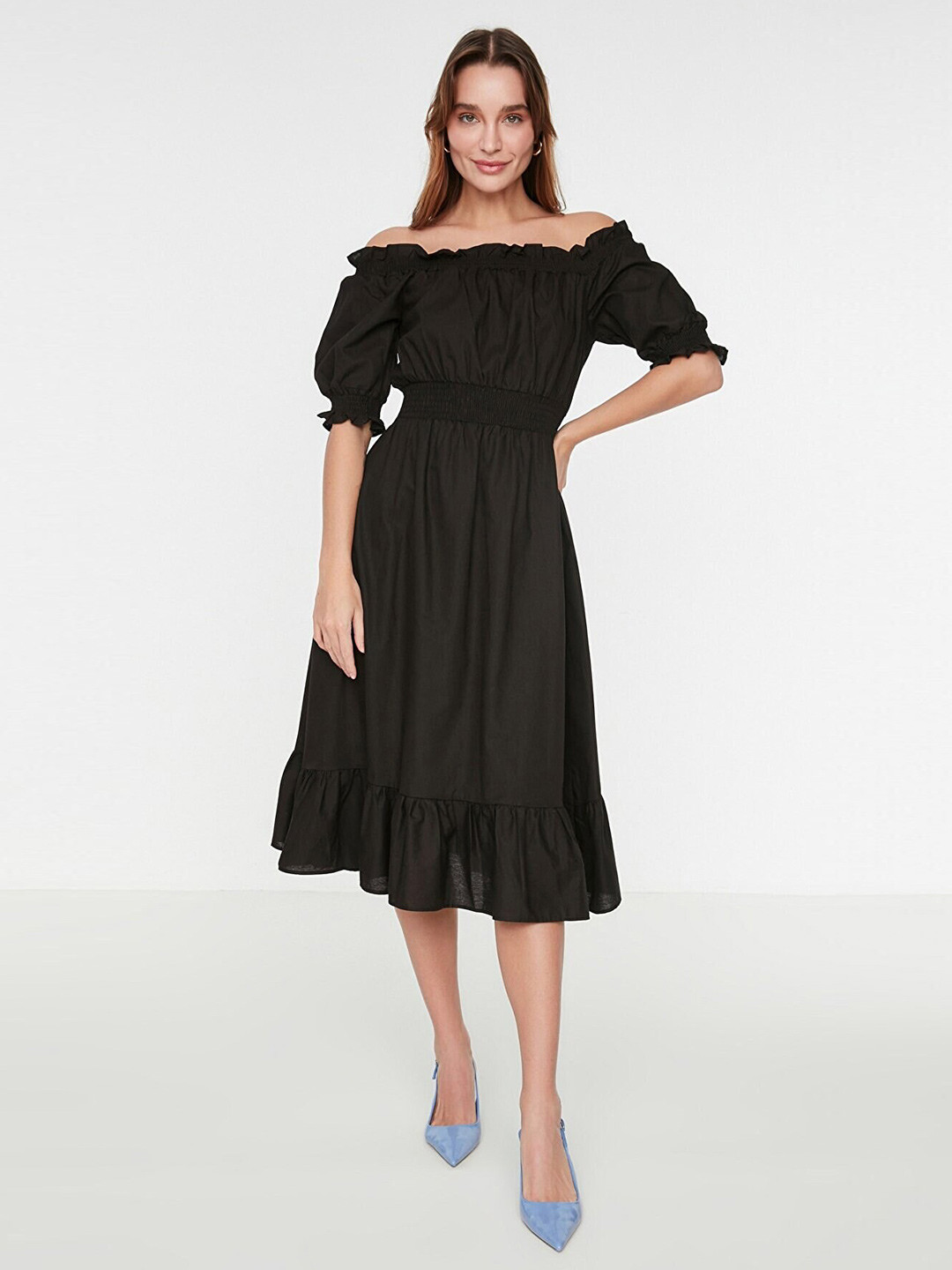 Trendyol Black Off-Shoulder Midi Dress