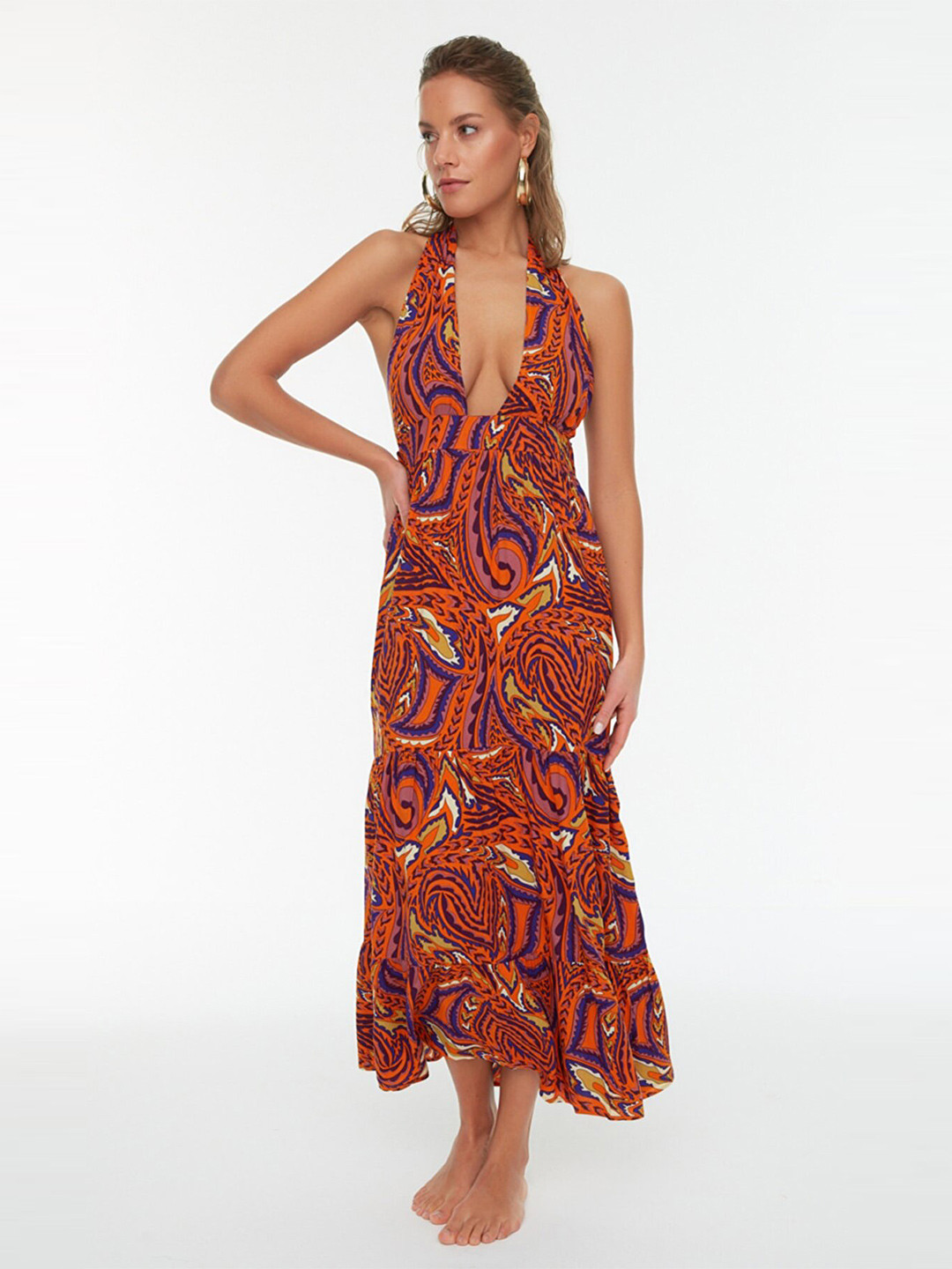 Trendyol Orange & Blue Printed Maxi Dress