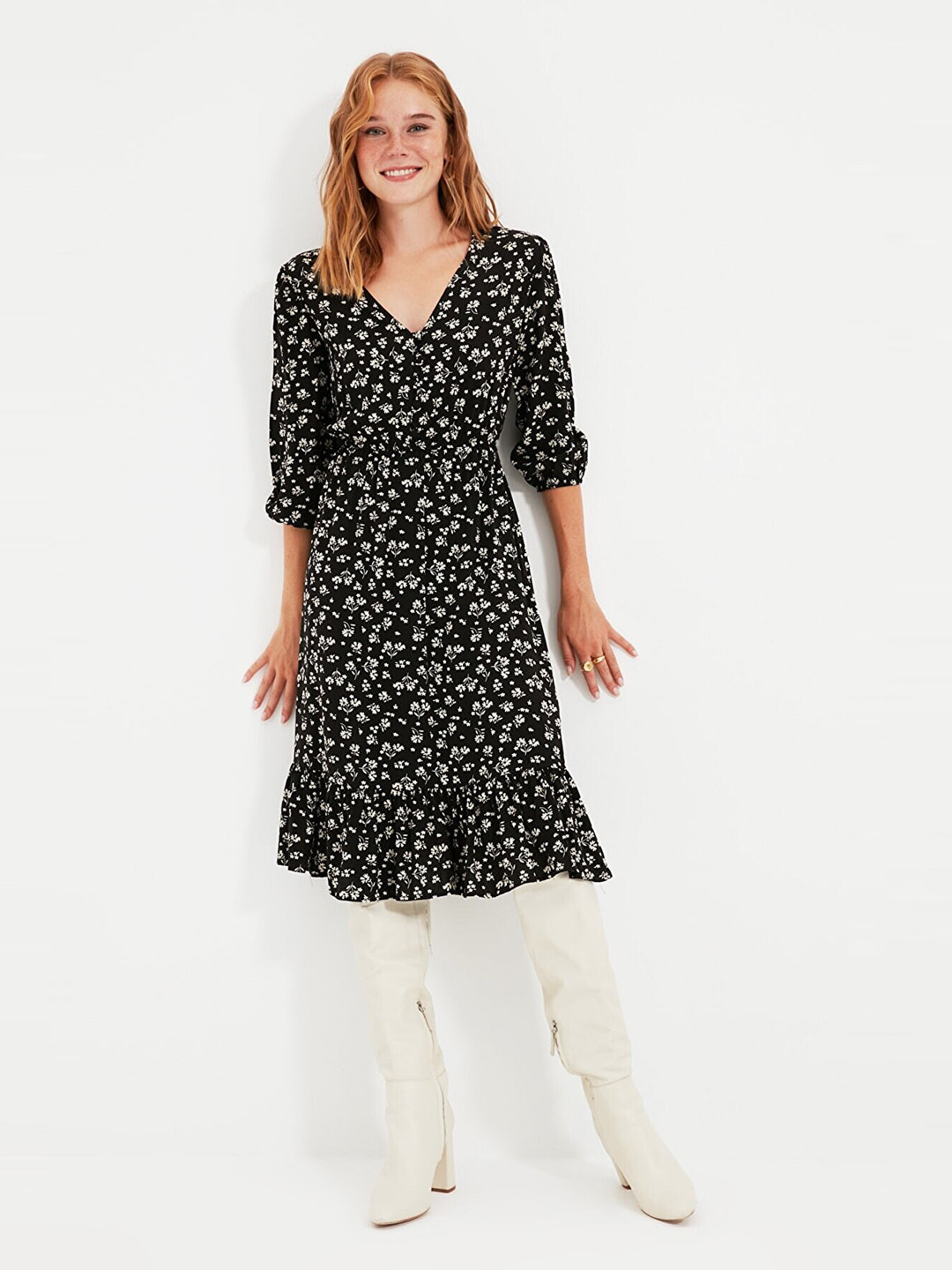Trendyol Black Floral Printed Dress