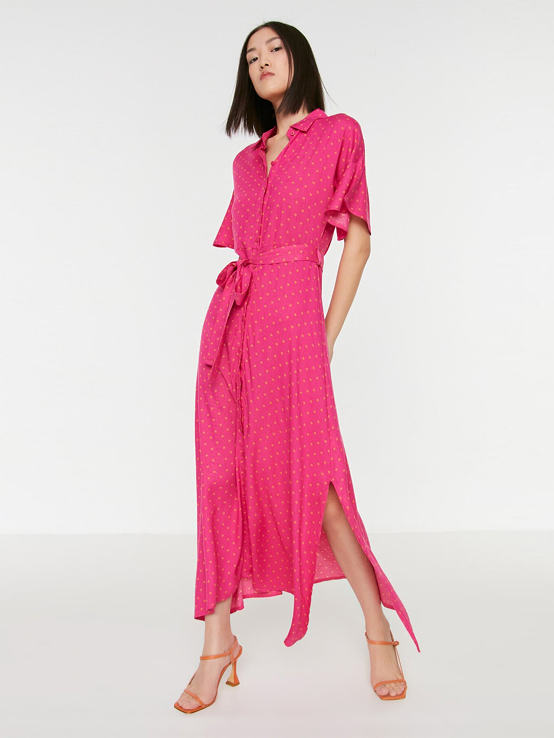 Trendyol Fuchsia & Yellow Printed Shirt Style Maxi Dress