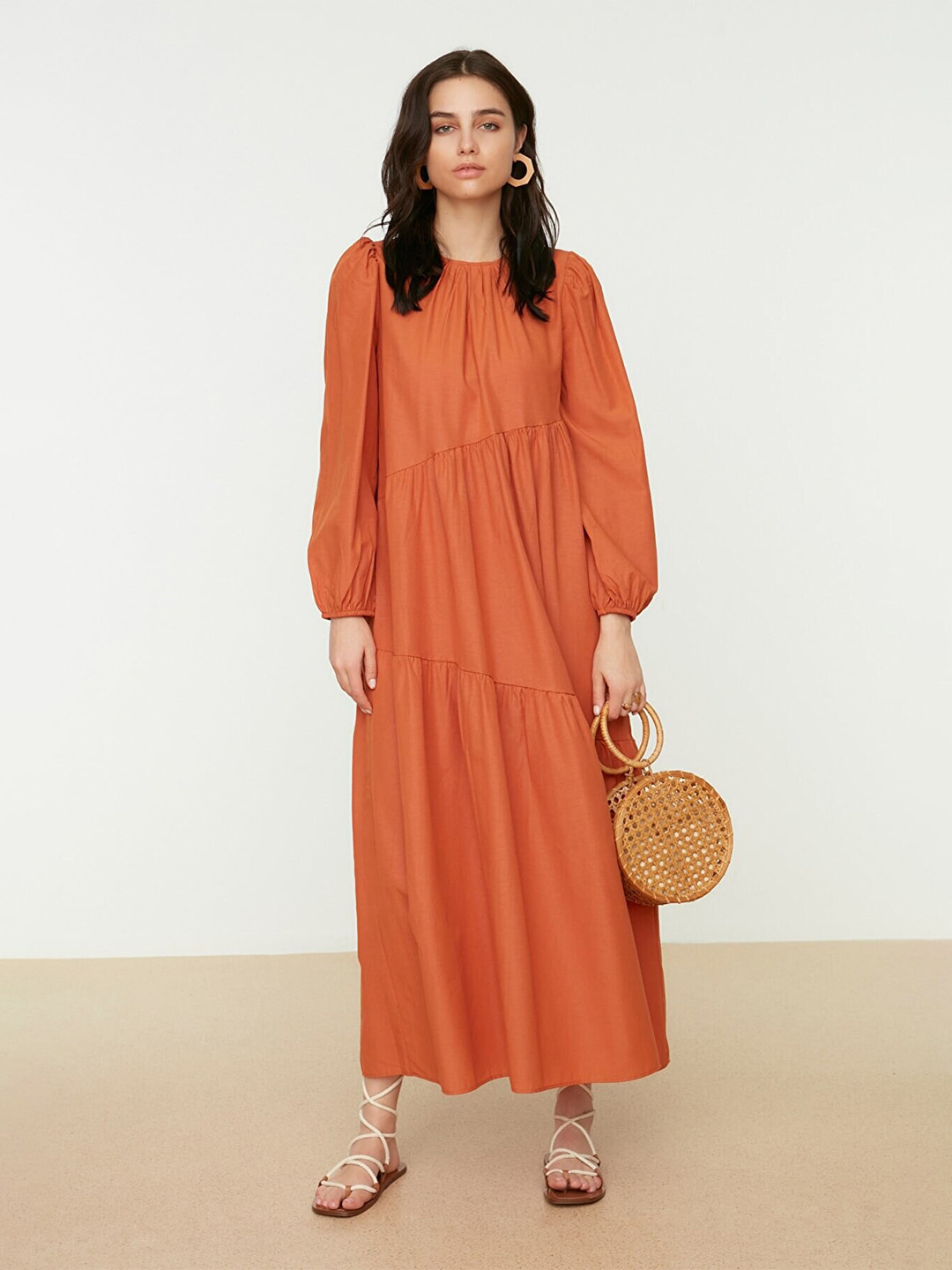 Trendyol Orange Maxi Tiered Dress