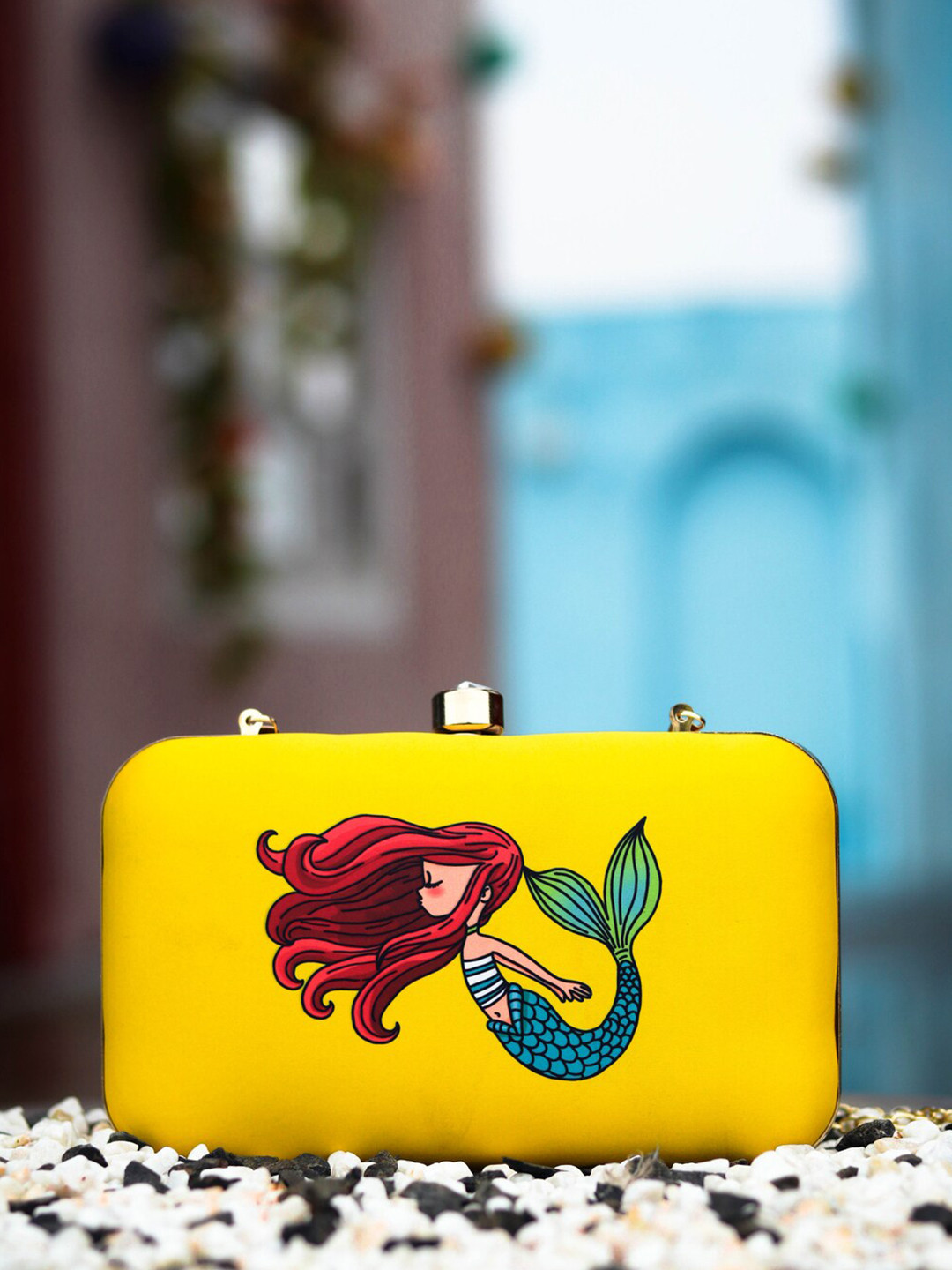 NR By Nidhi Rathi Yellow & Red Printed Box Clutch