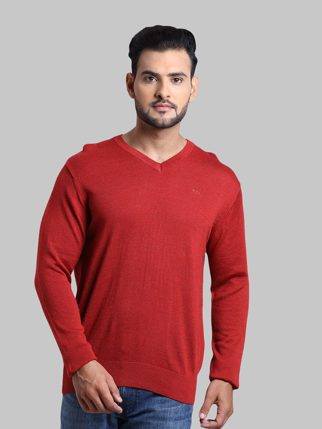 ColorPlus Men Red Solid Pullover