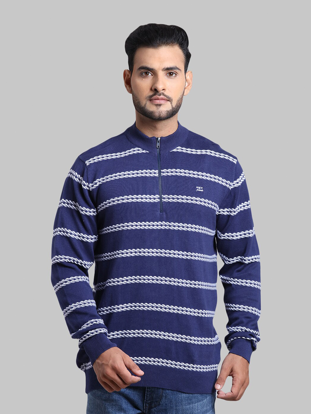 ColorPlus Men Blue & White Striped Pullover