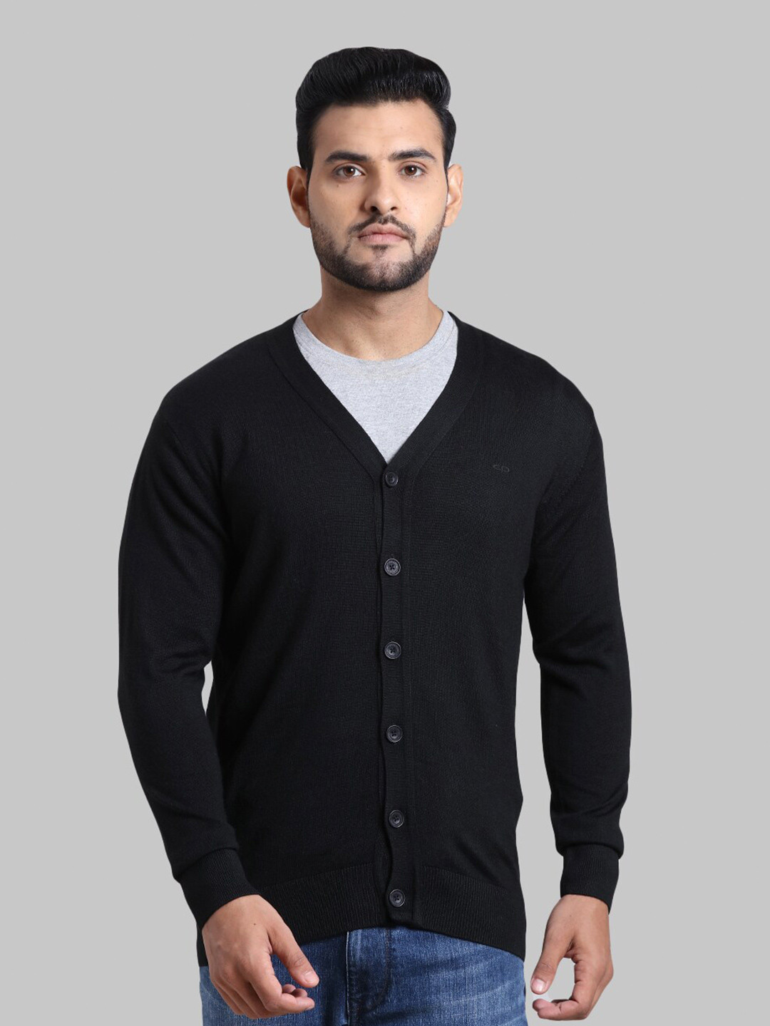 ColorPlus Men Black V Neck Cardigan