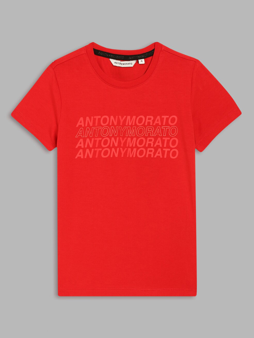 Antony Morato Boys Red Brand Logo Printed T-shirt