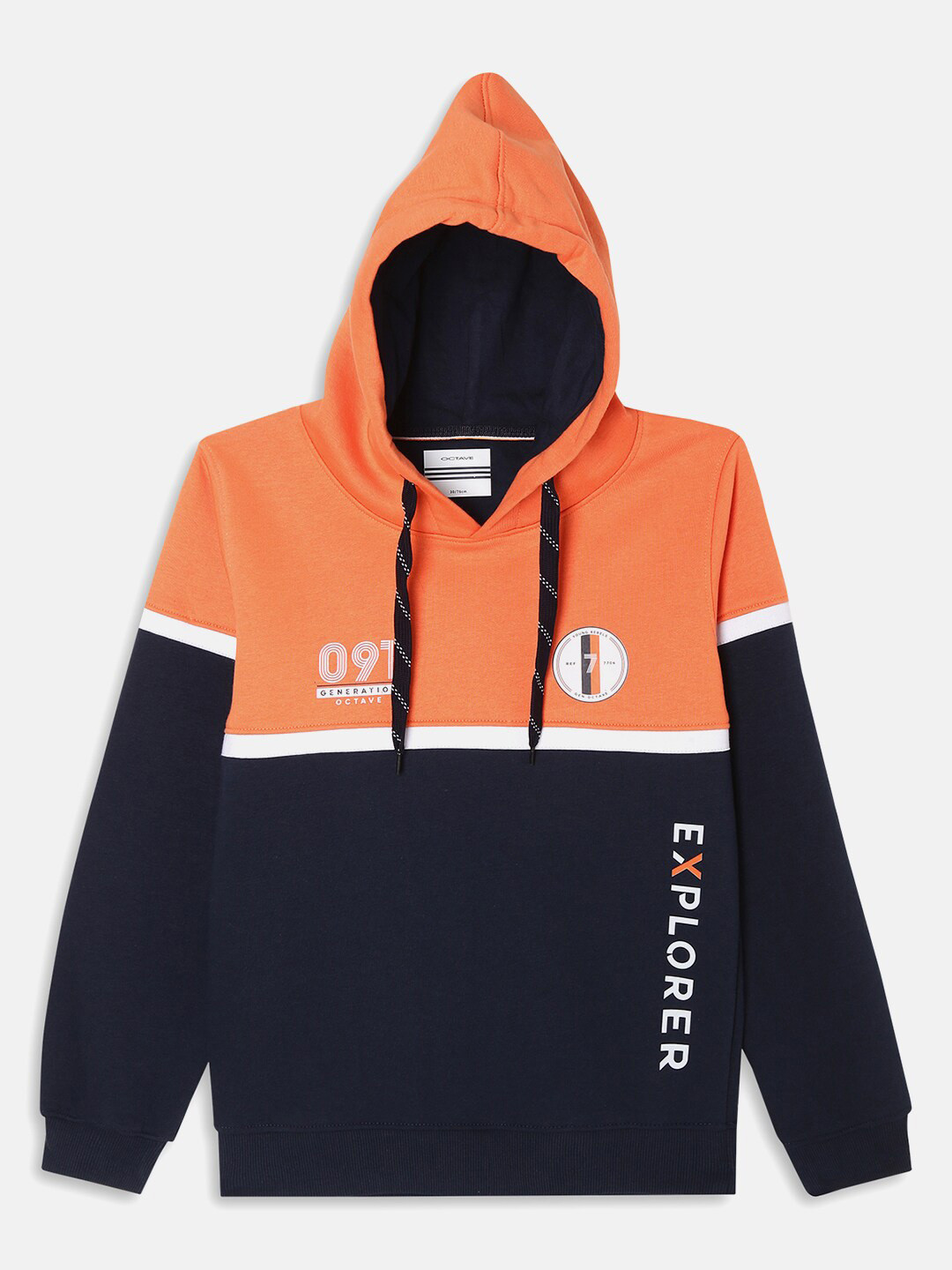 Octave Boys Orange Colourblocked Hooded Fleece Sweatshirt