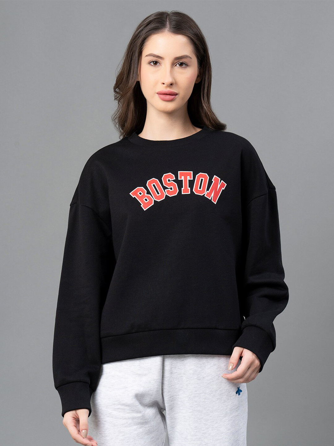 Mode by Red Tape Women Black Printed Sweatshirt