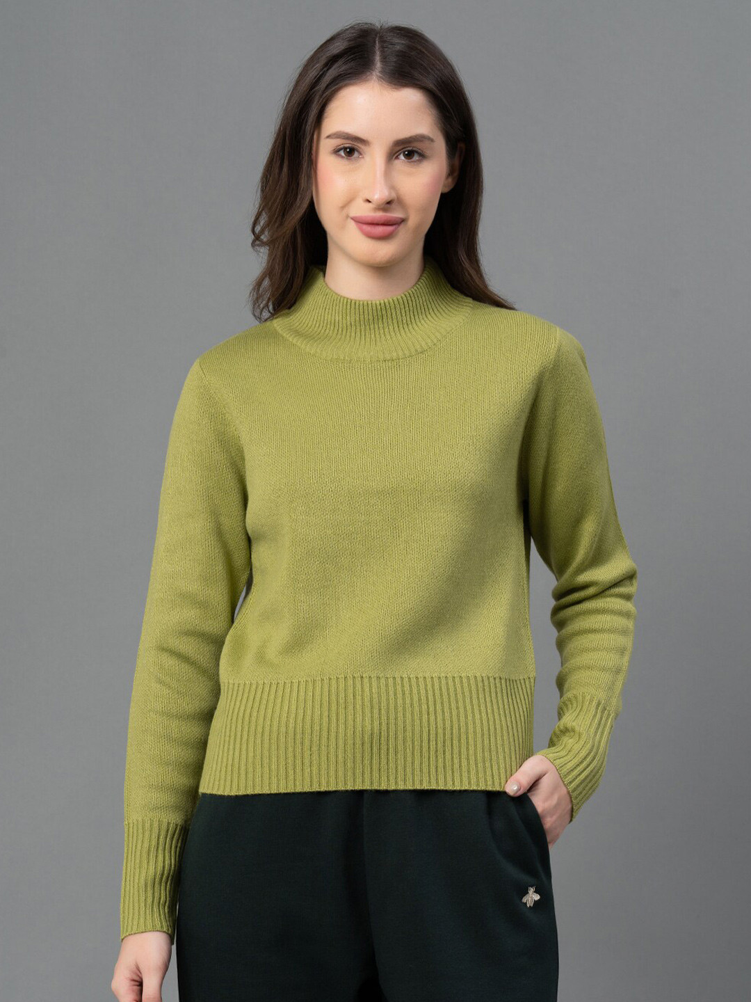 Mode by Red Tape Women Olive Green Pullover Sweater