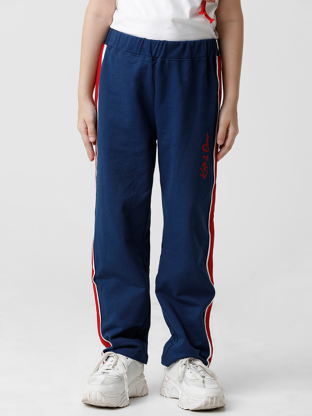 KATE & OSCAR Girls Blue Solid Track Cotton Pants