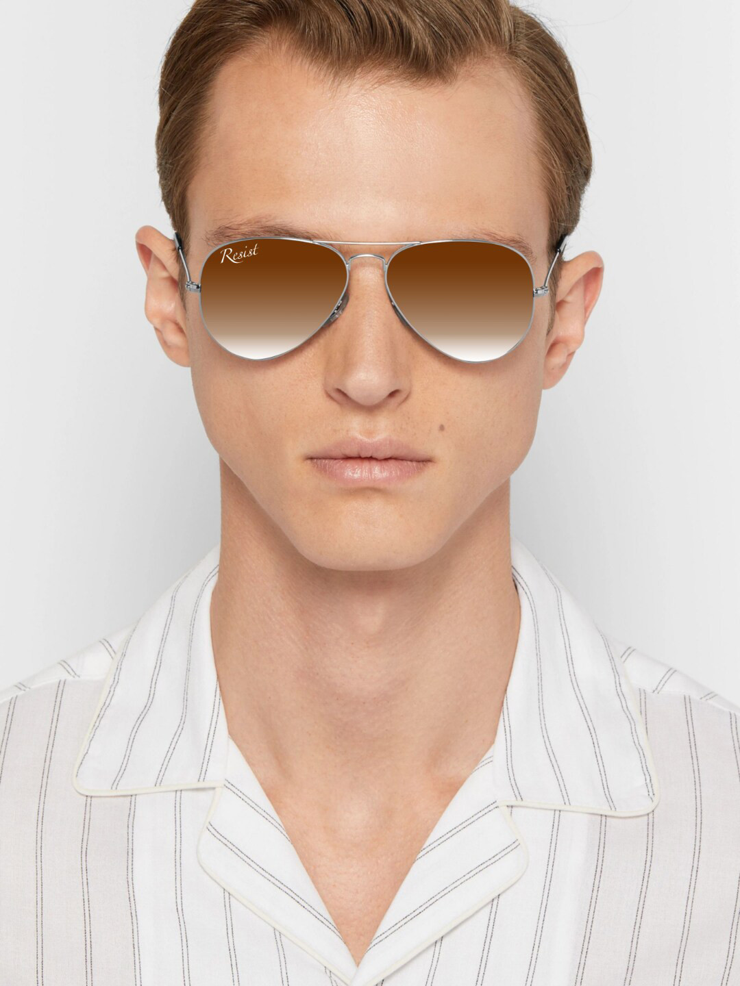 RESIST EYEWEAR Unisex Brown Lens Aviator Sunglasses AIRCRAFTS SILVER BROWN DC-BROWN