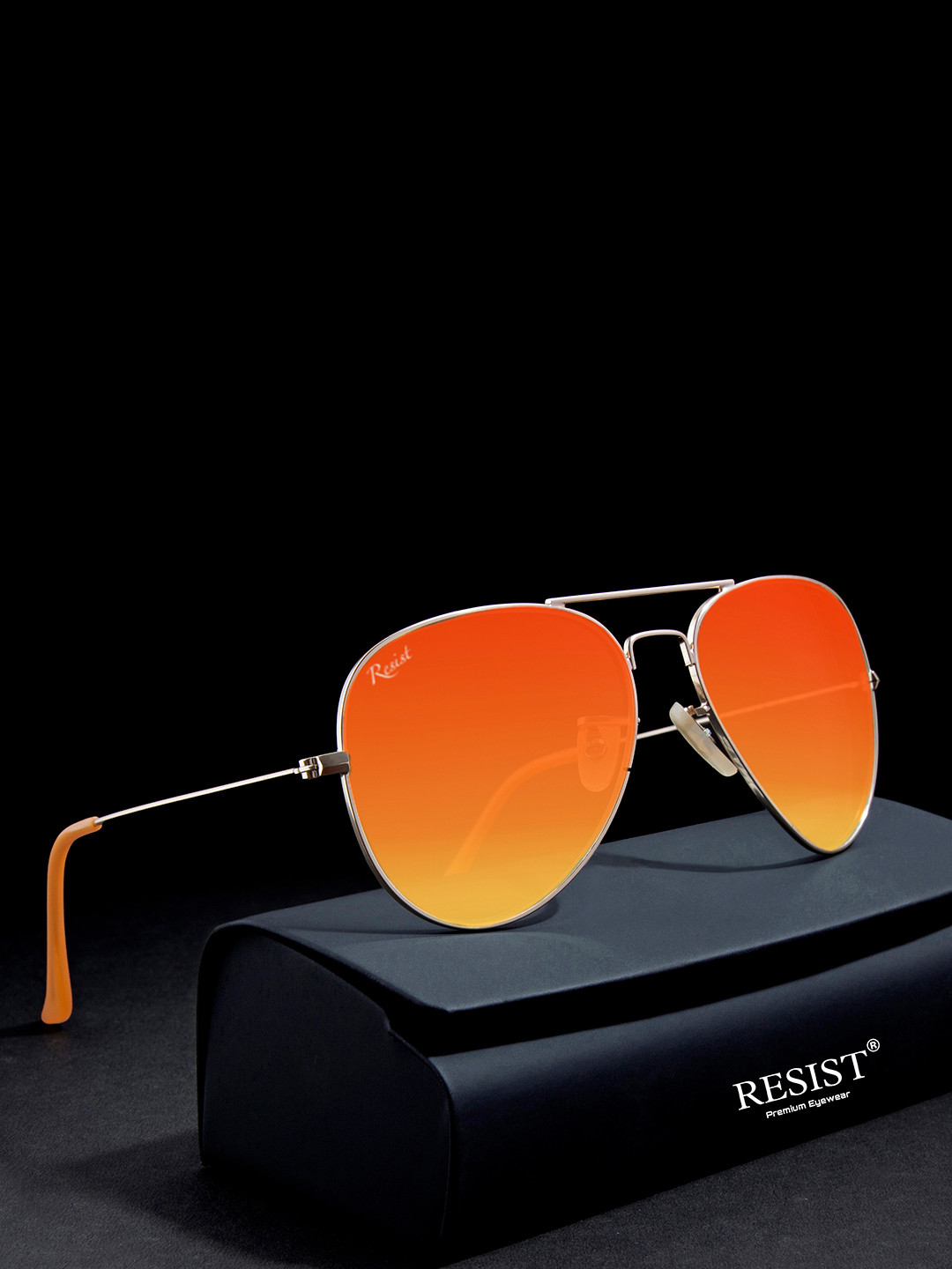 RESIST EYEWEAR Unisex Orange Lens & Gold-Toned Aviator Sunglasses with UV Protected Lens