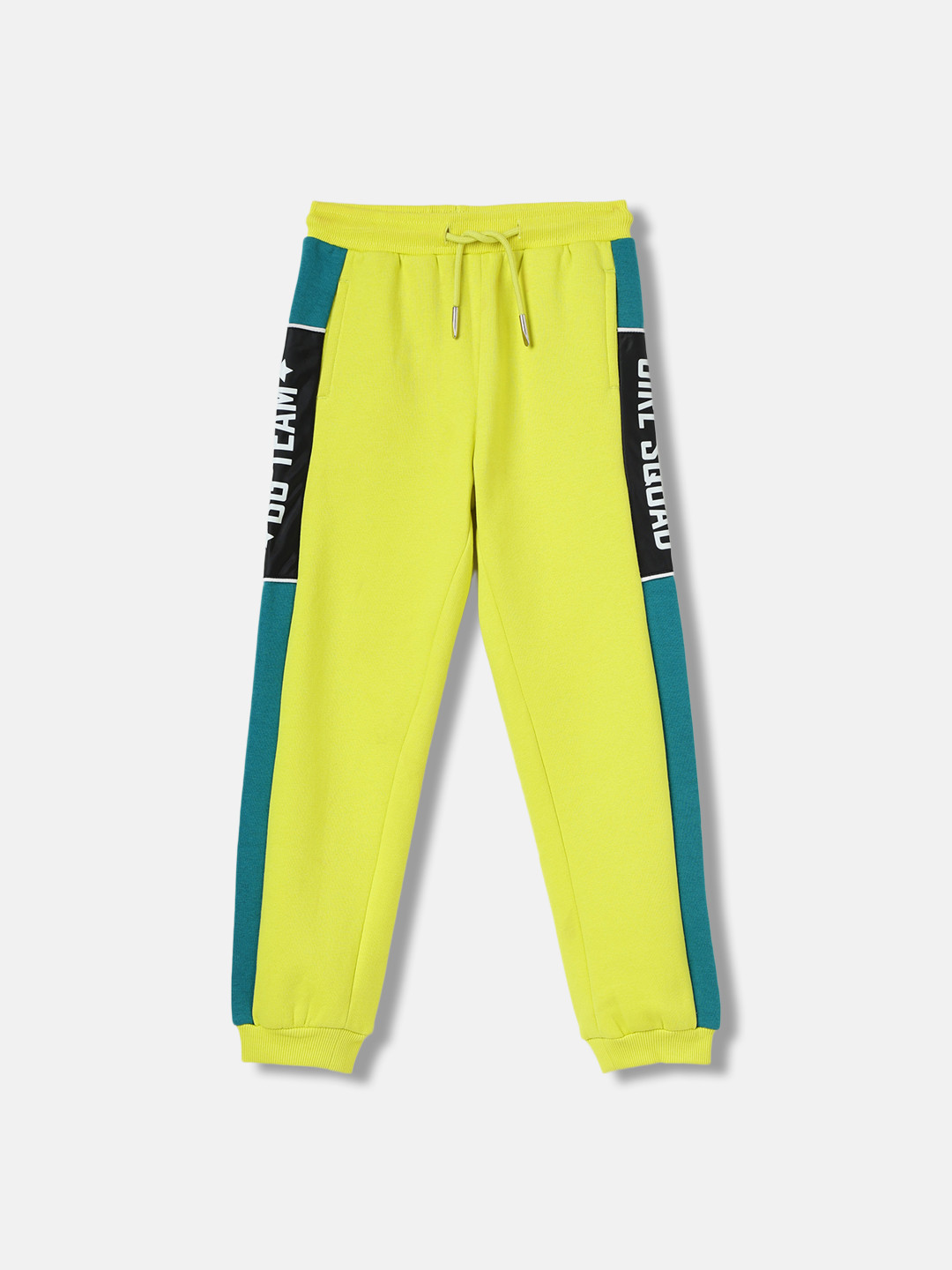 Blue Giraffe Girls Yellow & Green Color Blocked Joggers